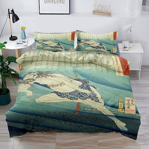 

Duvet Cover Set Japanese art Bushido Painting National style 2/3 Piece Bedding Set with 1 or 2 Pillowcase(Single Twin only 1pcs)