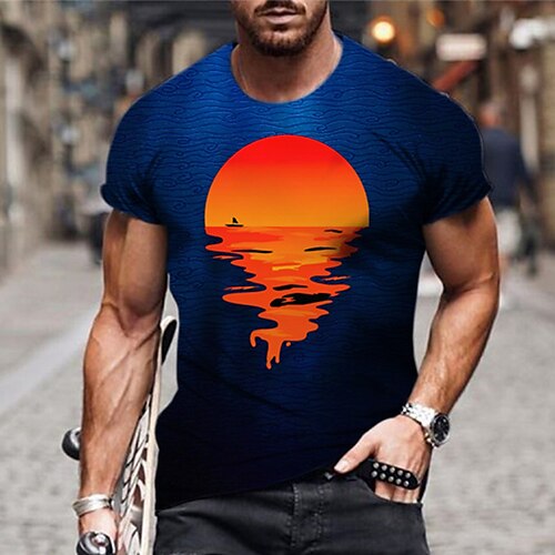 

Men's Unisex T shirt Tee Moon Graphic Prints Crew Neck Blue 3D Print Daily Holiday Short Sleeve Print Clothing Apparel Designer Casual Big and Tall / Summer / Summer