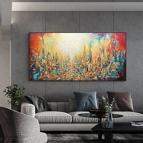 

Handmade Oil Painting Canvas Wall Art Decoration Abstract Architecture Painting Urban Landscape for Home Decor Stretched Frame Hanging Painting