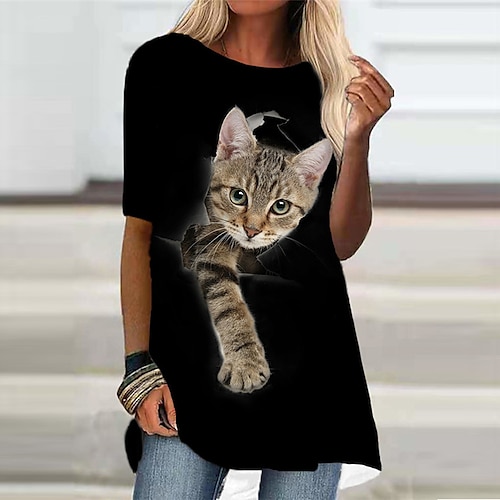 

Per donna Abito a T shirt Mini abito Nero Bianco Mezza manica Animali Stampa Autunno Inverno Girocollo Moda Morbido 2023 S M L XL XXL 3XL