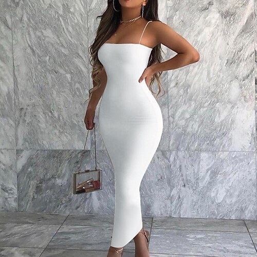 

Mulheres Tubinho Vestido da bainha Vestido Longo Vestido Maxi Preto Vinho Branco Sem Manga Cor imaculada Frente Única Primavera Verão Decote Quadrado Final de semana 2022 S M L
