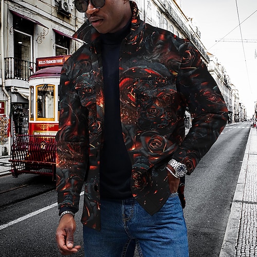 

Men's Jacket Breathable Outdoor Single Breasted Print 3D Printed Graphic Turndown Streetwear Jacket Outerwear Long Sleeve Pocket Spring