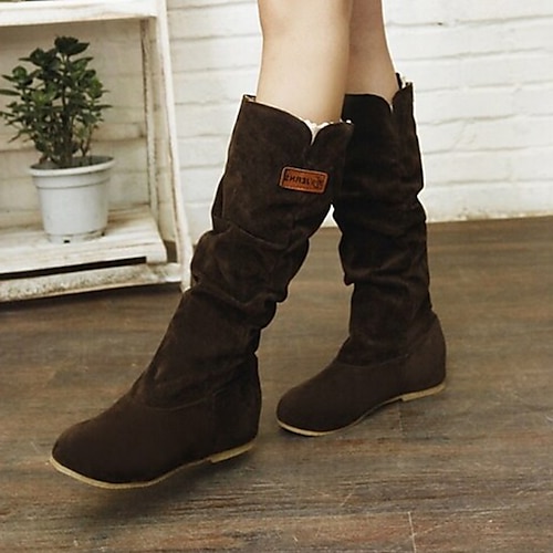 

Women's Boots Outdoor Daily Snow Boots Slouchy Boots Mid Calf Boots Winter Flat Heel Round Toe Casual Suede Zipper Solid Colored Dark Brown Black Yellow