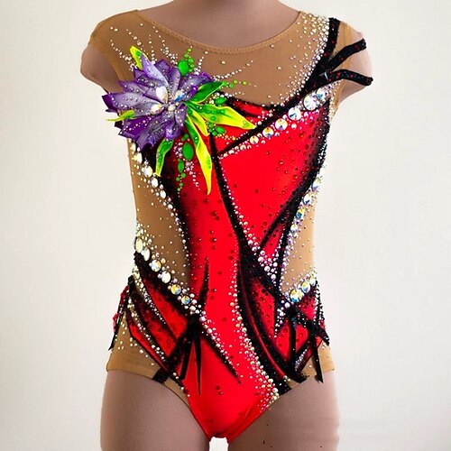 

Rhythmic Gymnastics Leotards Artistic Gymnastics Leotards Women's Girls' Leotard Mesh Spandex High Elasticity Handmade Sleeveless Competition Dance Rhythmic Gymnastics Artistic Gymnastics Red