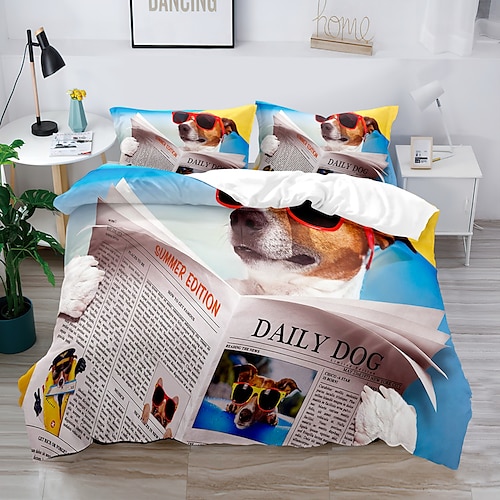 

Duvet Cover Set Dog Happy Christmas 2/3 Piece Bedding Set with 1 or 2 Pillowcase(Single Twin only 1pcs)
