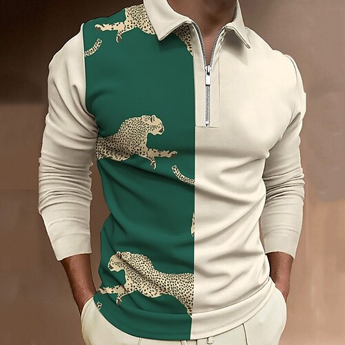 

Per uomo POLO Camicia da golf Golf Leopardo Color Block Collo ripiegabile Verde Stampa 3D Informale Giornaliero Manica lunga Cerniera Stampa Abbigliamento Sportivo Di tendenza Informale Comodo
