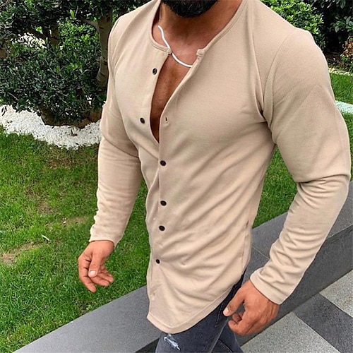 

Men's Shirt Solid Color Crew Neck Street Casual Button-Down Long Sleeve Tops Casual Fashion Comfortable White Black Fuchsia Summer Shirts Muscle Shirts for Men