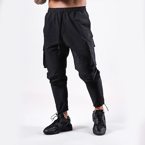 

Men's Cargo Pants Track Pants Sporty Drawstring Pocket Patchwork Letter Sport Athleisure Bottoms Quick Dry Lightweight Sweat wicking Moisture Absorbent Fitness Running Workout Jogging Cycling