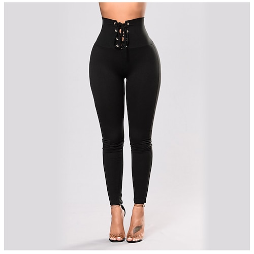 

Women's Tights Pants Trousers Leggings Black High Waist Casual / Sporty Athleisure Casual Weekend Stretchy Ankle-Length Comfort Plain S M L XL / Slim