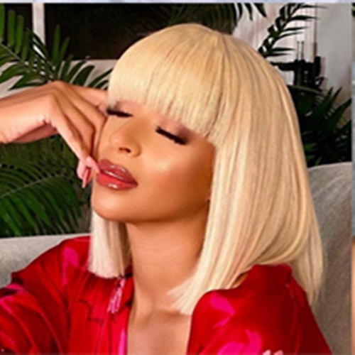 

613 Honey Blonde Machine Made Bob Wig With Bangs Human Hair Capless Wig 150% Density Straight Short Brazilian Human Hair Non Lace Front Wig For Black Women