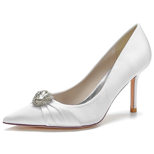 

Damen Hochzeit Schuhe Abendschuhe Hochzeit Hochzeits-Heels Brautschuhe Sommer Strass Kristall Stöckelabsatz Spitze Zehe Elegant Süß Satin Halbschuhe Einfarbig Wein Schwarz Weiß