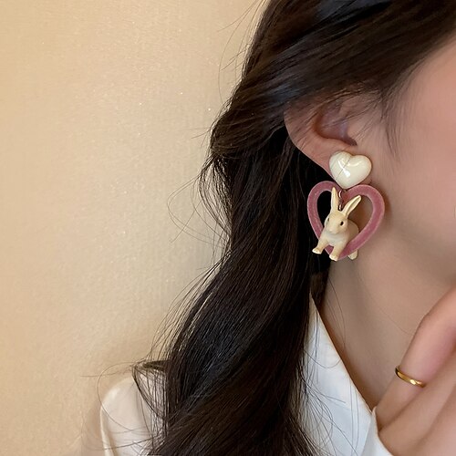 

Women's Stud Earrings Classic Rabbit Heart Modern Cute Earrings Jewelry White For Party Gift 1 Pair