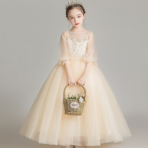 

Cinderella Princess Cosplay Costume Flower Girl Dress Vacation Dress Girls' Movie Cosplay Wedding Cute Beige Dress Children's Day New Year Masquerade Polyester Organza