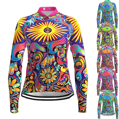 

21Grams Women's Cycling Jersey Long Sleeve Bike Jersey Top with 3 Rear Pockets Mountain Bike MTB Road Bike Cycling Breathable Quick Dry Moisture Wicking Reflective Strips Green Yellow Orange Rainbow