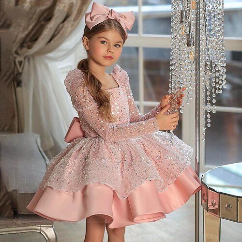 

Bambino Piccolo Da ragazza Vestito Lustrini Feste Matrimonio Compleanno Con lustrini 1 Rosa Manica lunga Da principessa Vestitini Primavera Estate 3-10 anni