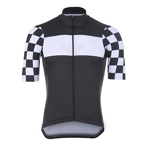 

21Grams Men's Cycling Jersey Short Sleeve Bike Top with 3 Rear Pockets Mountain Bike MTB Road Bike Cycling Breathable Quick Dry Moisture Wicking Reflective Strips Black Plaid Checkered Polyester