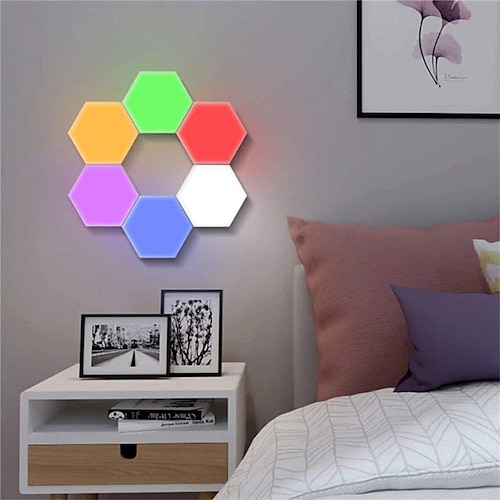 

LED Quantum Lamp LED Hexagon Wall Lamp Touch Sensor DIY RGBW Honeycomb Light Colorful Night Light Bedroom Modular Lamp 2X 4X 6X With Remote Controller