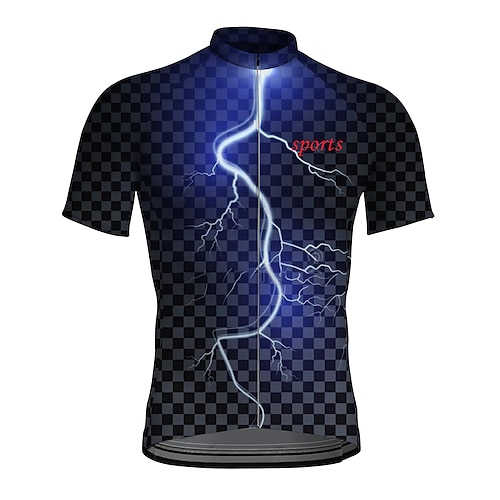 

21Grams Men's Cycling Jersey Short Sleeve Bike Top with 3 Rear Pockets Mountain Bike MTB Road Bike Cycling Breathable Quick Dry Moisture Wicking Reflective Strips Blue Plaid Checkered Lightning