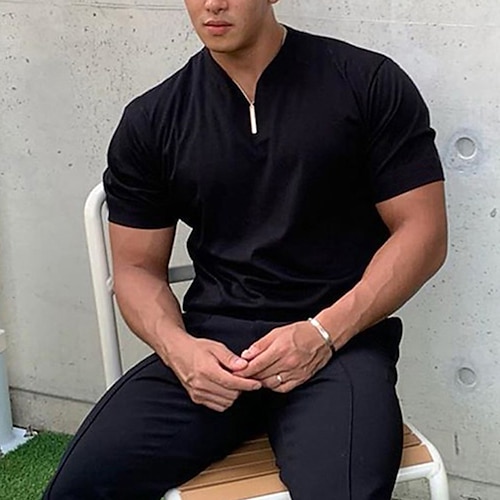  Herren T Shirt Kurzarm V Ausschnitt Sommer Einfach Sport Mode Leicht Klassicher Stil Urlaub Lässig Ferien Schwarz Weiß Rosa Top T-Shirt für Herren
