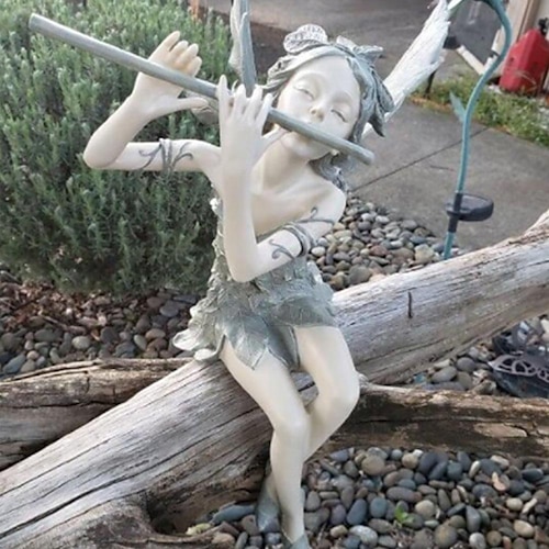 

Garden Flute Flower Fairy Statue Resin Craft Landscaping Sculpture Art Yard Figurine Sitting Garden Home Ornament Decoration