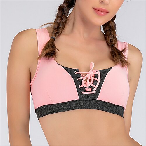 

Women's Sports Bra Medium Support Summer Open Back Removable Pad Color Block Black Pink Nylon Yoga Fitness Gym Workout Bra Top Sport Activewear Breathable Quick Dry Comfortable Stretchy Slim
