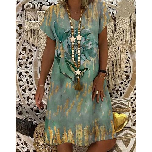 

Women's Shift Dress Midi Dress Green Purple Pink Short Sleeve Tie Dye Print Spring Summer V Neck Loose Fit 2022 S M L XL 2XL 3XL