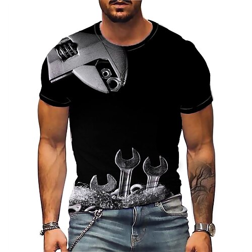 

Homme T shirt Tee Graphic Machine Col Ras du Cou Noir / Gris Noir 3D effet du quotidien Des sports Manches Courtes Imprimer Vêtement Tenue Design Casual Classique Grand et grand / Eté / Eté