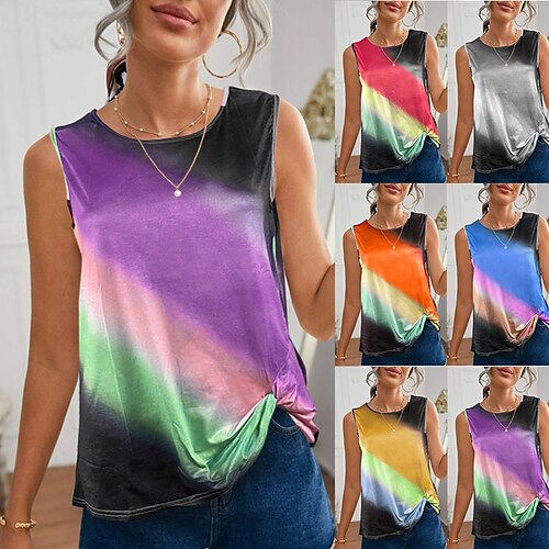

women's gradient printing vest loose all-match fashion round neck vest women