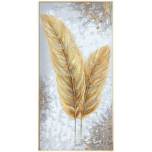 

Oil Painting Handmade Hand Painted Wall Art Modern Classic Golden Feather Home Decoration Decor Rolled Canvas No Frame Unstretched
