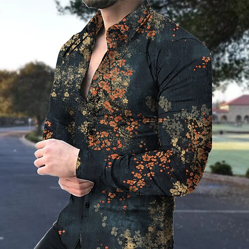 

Hombre Camisa Camisa gráfica Floral Cuello Vuelto Verde Oscuro Impresión 3D Exterior Calle Manga Larga Abotonar Estampado Ropa Moda Design Casual Transpirable / Verano / Primavera / Verano