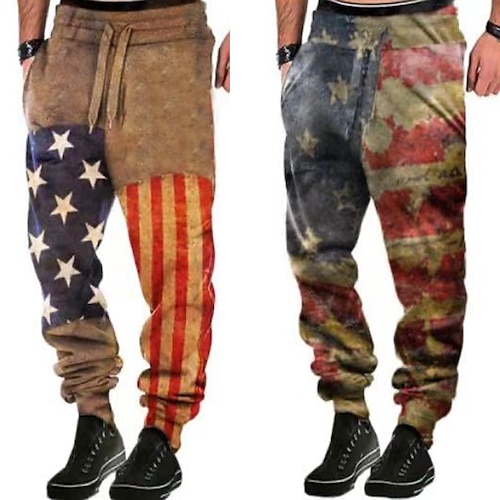 

Homens calças justas Imprimir Bandeira Esportes Comprimento total Streetwear Algodão Chino Camelo Com Stretch