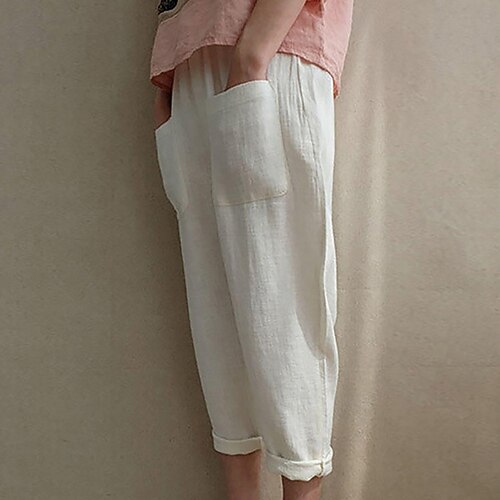

Women's Plus Size Chinos Capri shorts Pocket Solid Color Casual Casual Daily Natural Ankle-Length Fall Spring White khaki L XL XXL 3XL 4XL / Cotton