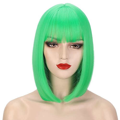 

Green Wig With Bangs Short Green Bob Wig Women's 12 Heat Resistant Synthetic Party Costume Cosplay Wig Girls Wear Colored Wigs