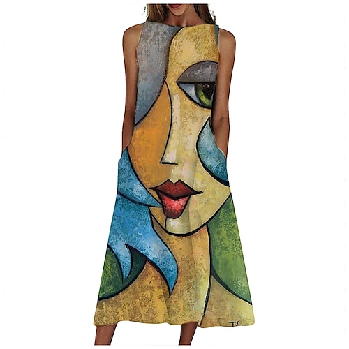 

Mulheres Vestido casual Vestido Swing Vestido midi Preto Amarelo Vermelho Sem Manga Imprimir Imprimir Primavera Verão Gola Redonda à moda Final de semana Ajuste Largo 2023 S M L XL XXL 3XL