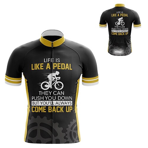 

21Grams Men's Cycling Jersey Short Sleeve Bike Top with 3 Rear Pockets Mountain Bike MTB Road Bike Cycling Breathable Quick Dry Moisture Wicking Reflective Strips Black Green Sky Blue Gear Polyester