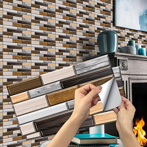 

European-style Retro Gray-brown Wood Grain Self-adhesive Tile Stickers Kitchen Stove Waterproof And Oil-proof Stickers Housing DIY Renovation Wall Stickers