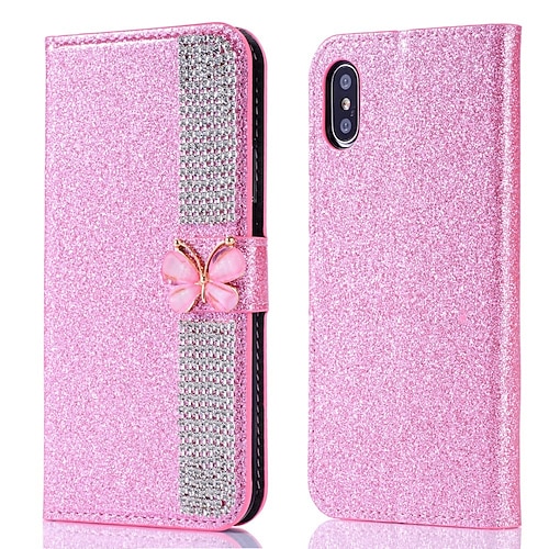 

Phone Case For Apple Full Body Case iPhone 14 Pro Max 14 Plus 13 12 11 Pro Max Mini X XR XS Card Holder Glitter Shine Dustproof Butterfly Glitter Shine Crystal Diamond PU Leather