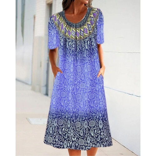 

Mujer Vestido informal Vestido Midi Amarillo Rosa Azul Piscina Manga Corta Bloque de color Estampado Primavera Verano Cuello Barco Casual Holgado 2023 S M L XL 2XL 3XL 4XL 5XL