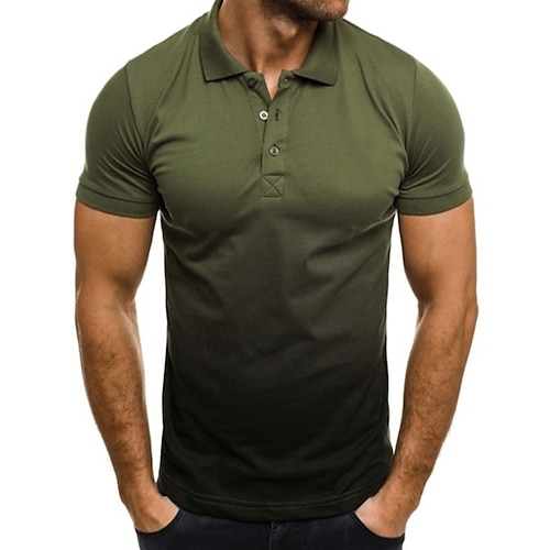 Men's T-shirt Sleeve Color Block Henley Medium Spring & Summer Green White Gray Black-Red