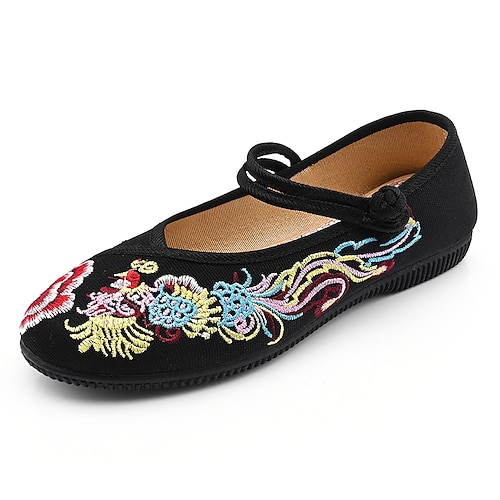 

Women's Flats Daily Summer Flat Heel Round Toe Casual Chinoiserie Canvas Buckle Animal Patterned Black Red