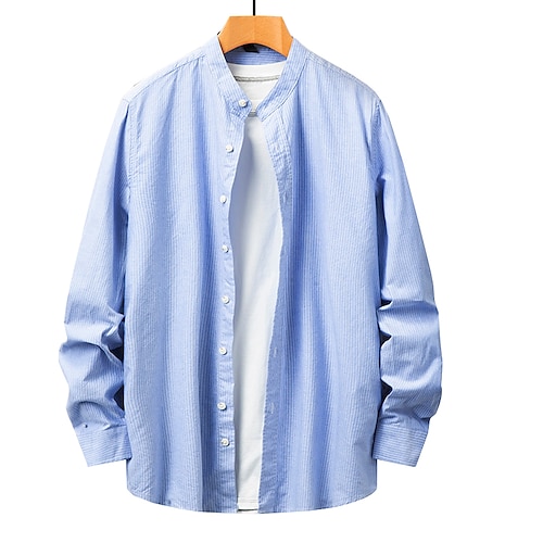 

Homens Camisa Social Côr Sólida Colarinho Chinês Verde Azul Cinzento Branco não imprimível Tamanho Grande Casual Diário Manga Longa Roupa Básico Negócio Estilo Chinês Formal / Trabalho