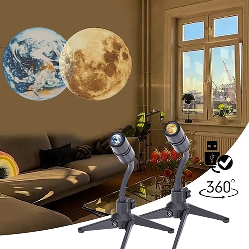 

Moon Earth Projector Light 2 in 1 Planet Projector Lamp LED Night Light Sky Projector 360 Rotatable USB Powered Night Lamp Earth Projector Lamp Room Background Wall Decoration