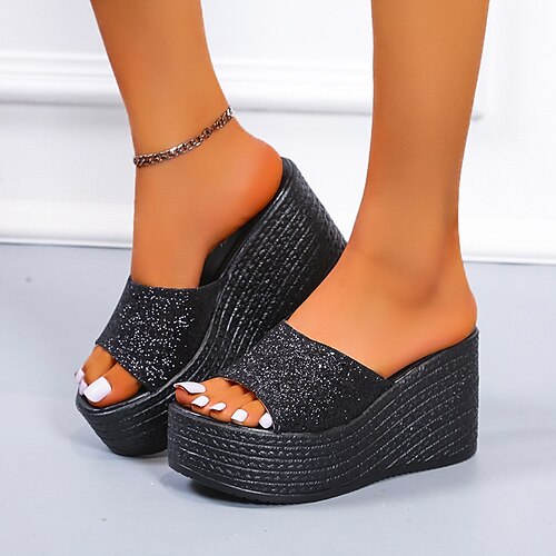 

Women's Slippers Daily Outdoor Slippers Platform Slippers Summer Flat Heel Round Toe Casual Walking Shoes PU Leather Loafer Solid Colored Silver Black Gray