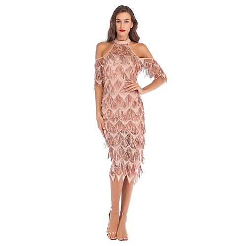 

The Great Gatsby Charleston Roaring 20s 1920s Cocktail Dress Vintage Dress Flapper Dress Prom Dress Women's Sequins Tassel Fringe Costume Vintage Cosplay Event / Party Wedding Party Festival Dress