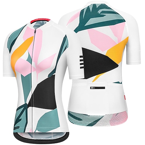 

21Grams Women's Cycling Jersey Short Sleeve Bike Jersey Top with 3 Rear Pockets Mountain Bike MTB Road Bike Cycling Fast Dry Breathable Quick Dry Moisture Wicking Pink Green Graphic Leaf Polyester