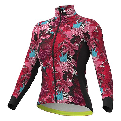 

21Grams Women's Cycling Jersey Long Sleeve Bike Top with 3 Rear Pockets Mountain Bike MTB Road Bike Cycling Breathable Quick Dry Moisture Wicking Reflective Strips Red Floral Botanical Polyester