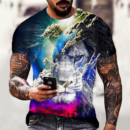 

Herren T Shirt Graphic Löwe Rundhalsausschnitt Purpur 3D-Druck Täglich Sport Kurzarm Bedruckt Bekleidung Designer Casual Klassisch Groß und hoch / Sommer / Sommer