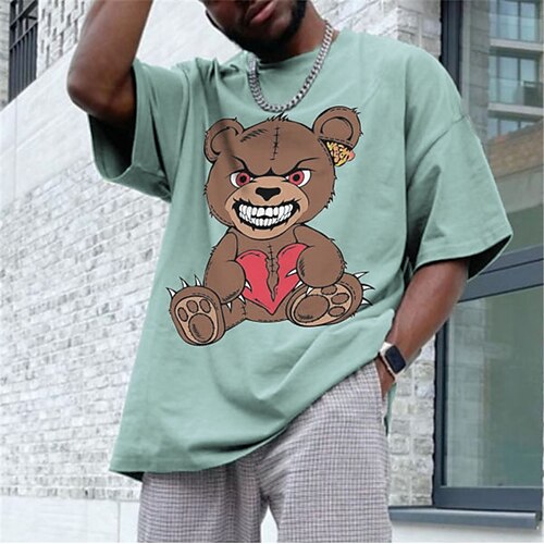 

Homens Camiseta Gráfico Urso de brinquedo Gola Redonda Verde Impressão A Quente Ao ar livre Rua Manga Curta Imprimir Roupa Algodão Esportes Moda Casual Grande e Alto / Verão