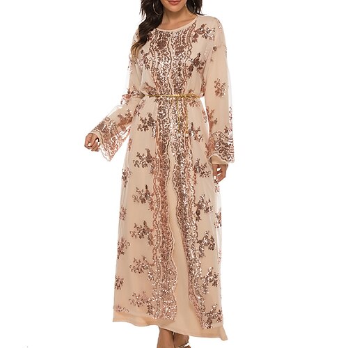 

Women's Kaftan Dress Black Champagne White Long Sleeve Sequins Spring Summer Muslim Weekend Loose Fit 2022 S M L XL XXL