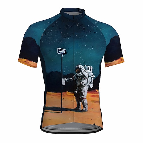 

21Grams Men's Cycling Jersey Short Sleeve Bike Top with 3 Rear Pockets Mountain Bike MTB Road Bike Cycling Breathable Quick Dry Moisture Wicking Reflective Strips Dark Navy Astronaut Polyester Spandex
